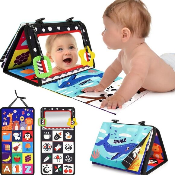 High Contrast Tummy Time Toy, Crinkle Mirror Sensory for Baby 0 to 12 Months - Picture 1 of 7